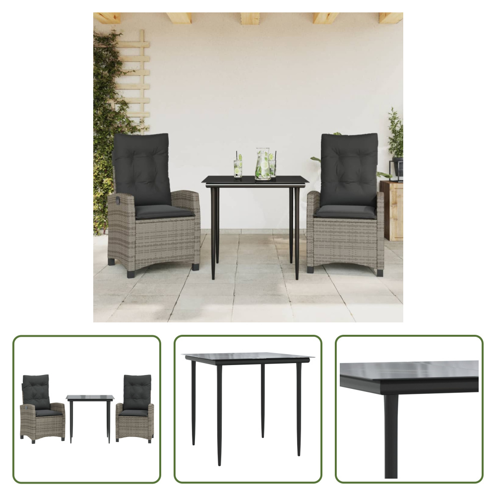 The Living Store 3-dielny záhradný jedálenský set s vankúšmi sivý polyratan