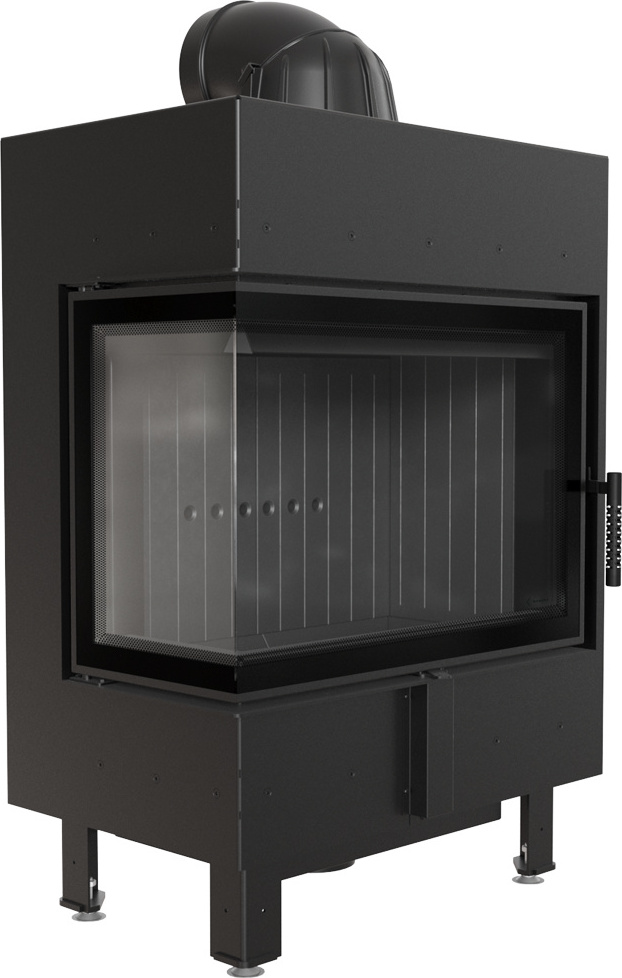 Oceľový krb Lucy vľavo s 12 kW Ø 200 čierna podšívka Thermotec