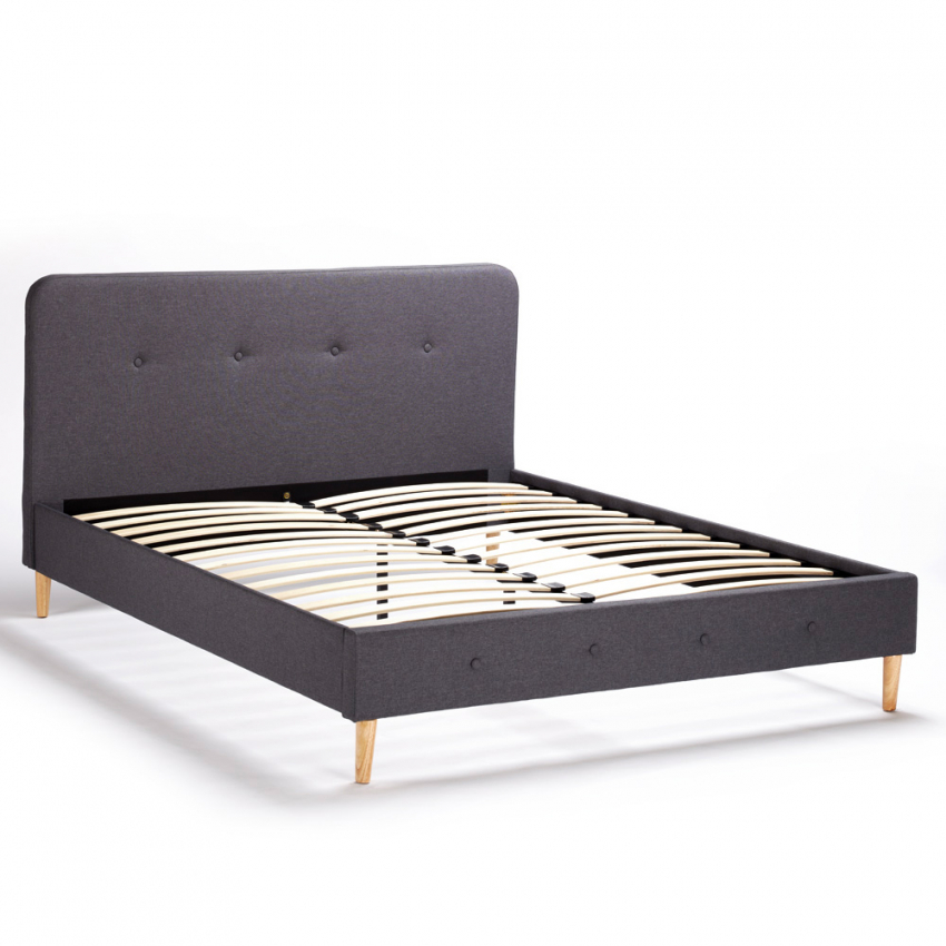 LLB Living Life Bed Nordisches Doppelbettgewebe und Holz mit Netz 160x190 Friborg King - Dunkel Grau