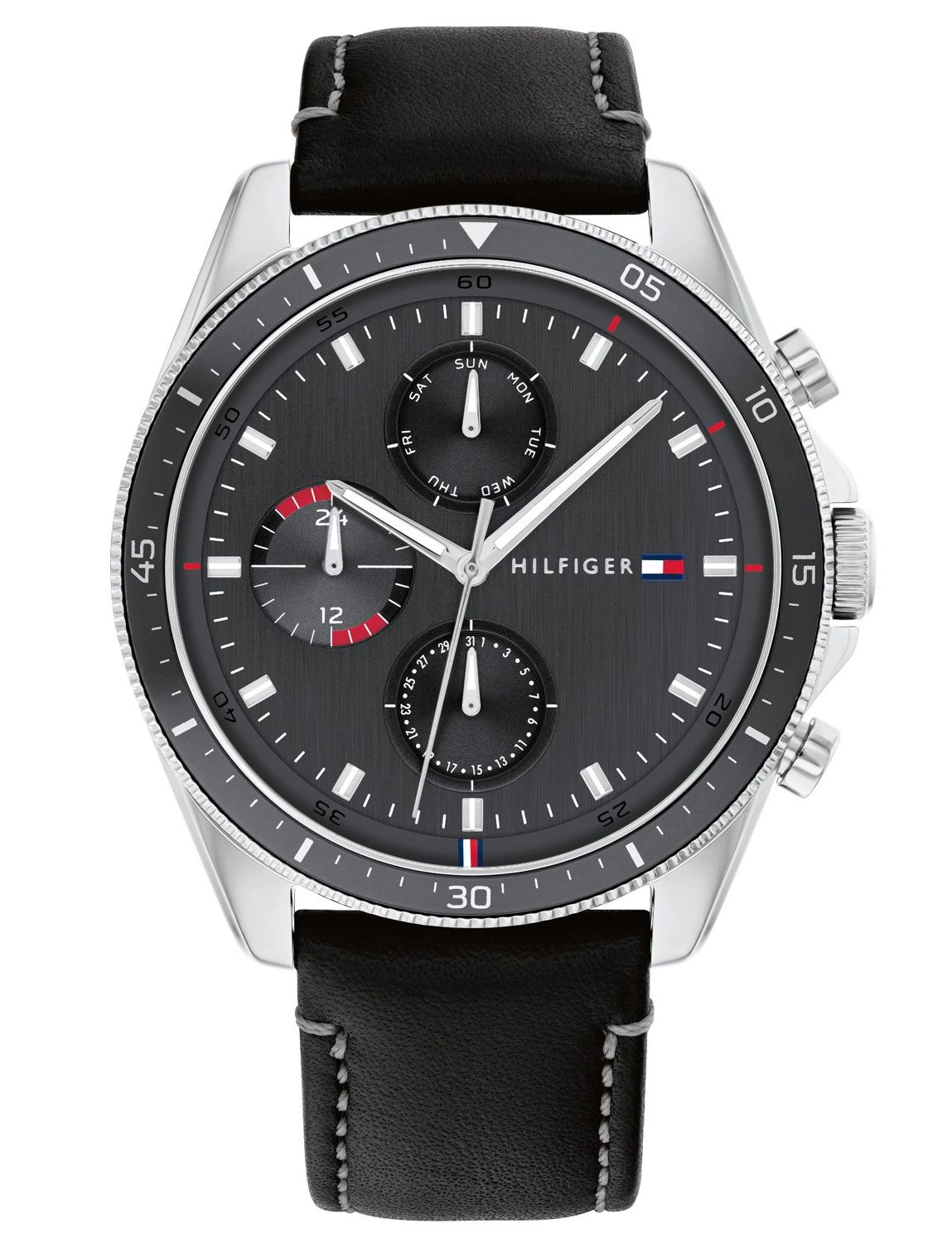 Tommy Hilfiger Herrenuhr Schwarz Lederarmband 44mm