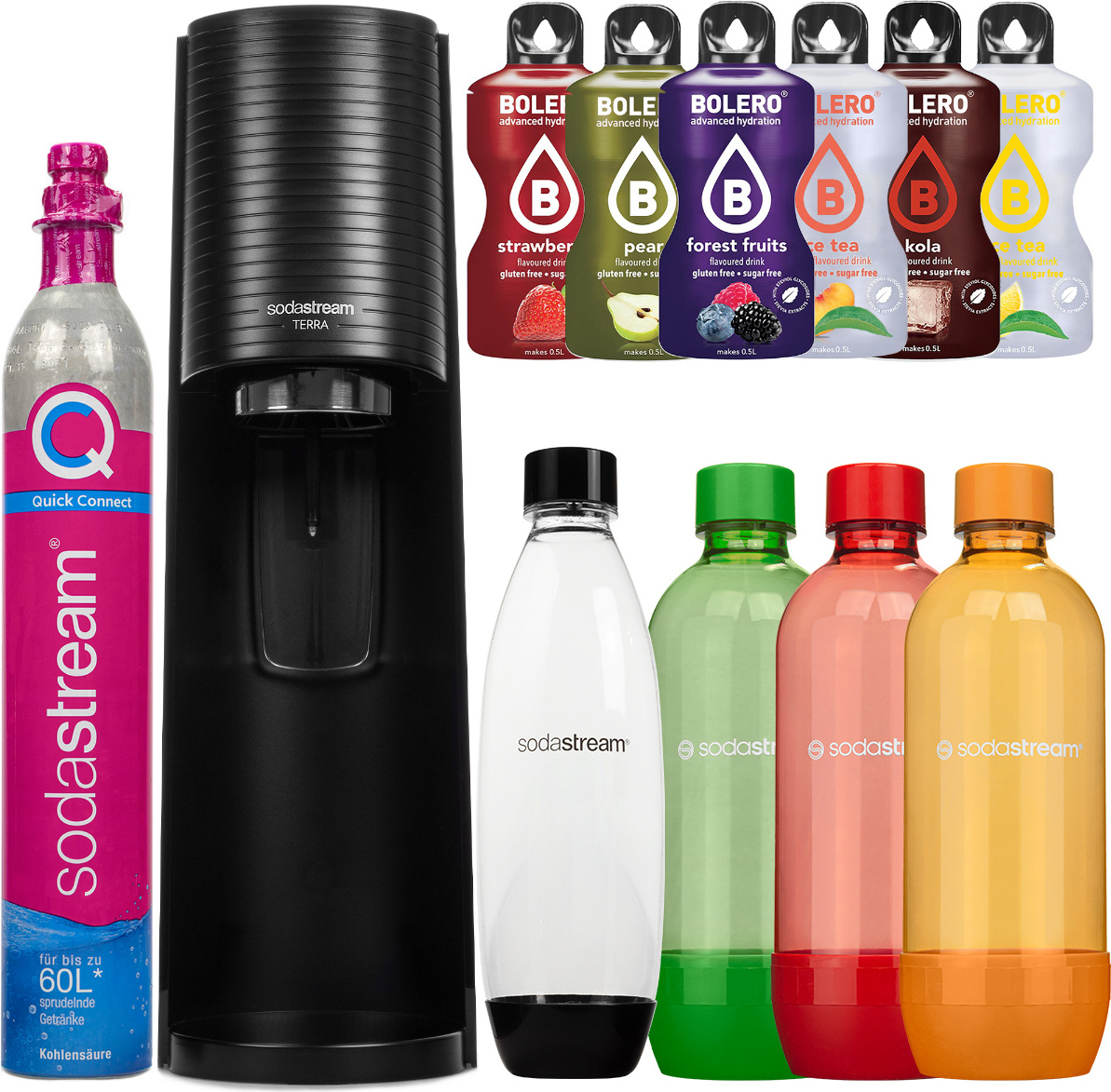 SODASTREAM Terra Black 4 fľaše + sifón na splyňovanie vody Bolero