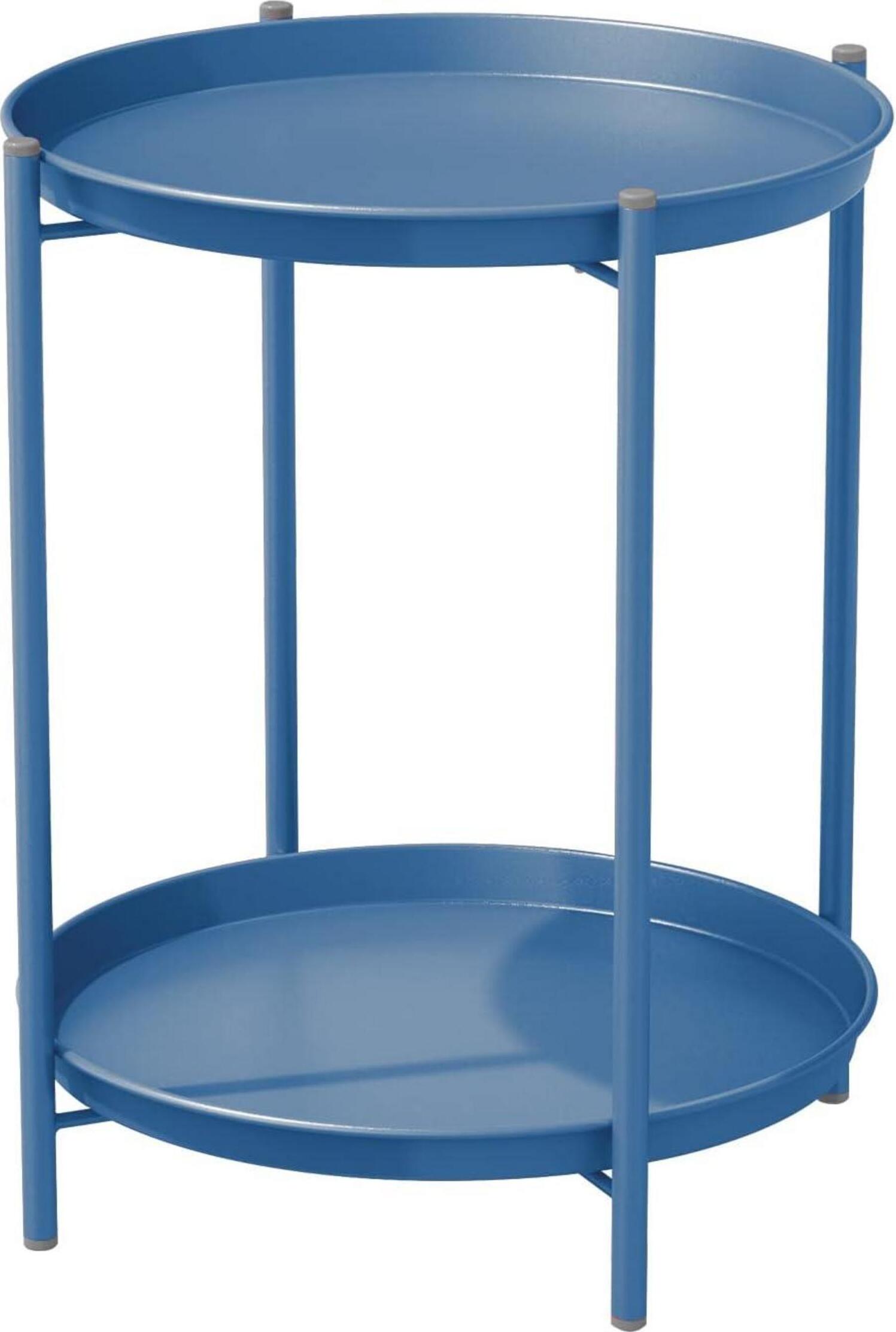Sonstige Runder Beistelltisch mit 2 Ebenen - Metall 45x45x53cm - Pfauen Blau