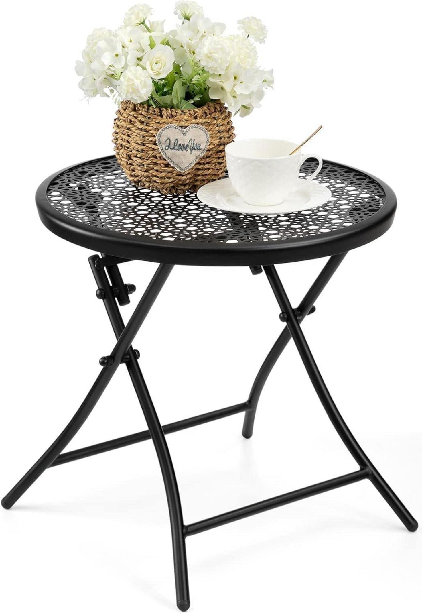 Sonstige TeoKJ faltbarer Metall-Beistelltisch Schwarz 45x45cm UV- und Rostbeständig