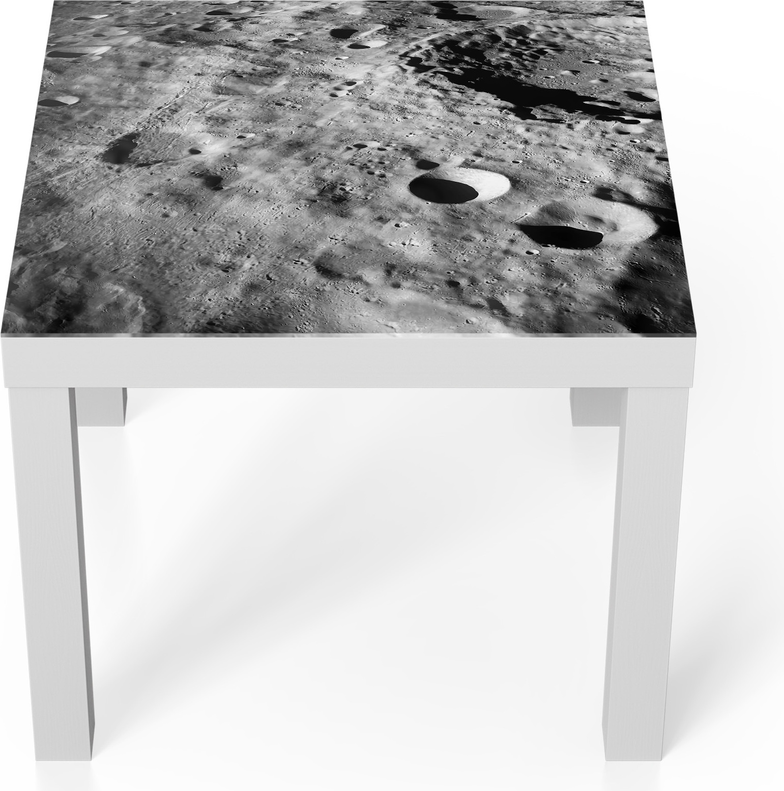 DEQORI Couchtisch 55x55 cm Weiß 'Ewige Mondlandschaft' Glas Beistelltisch Glastisch modern TL-55-55-W-2873