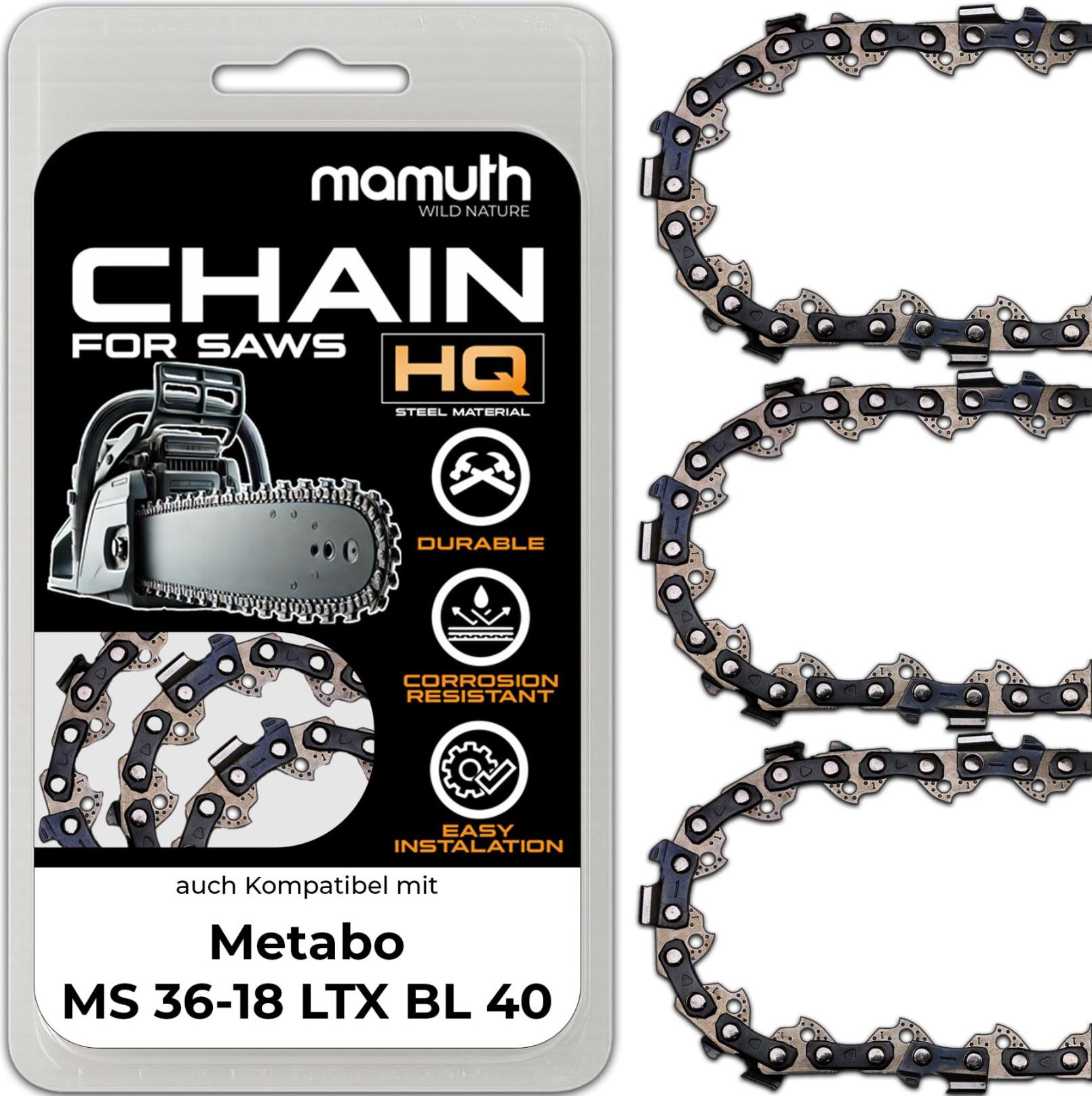 GartenExpress 3x Sägekette Kettensäge 40cm 1,1mm 3,8" 57TG für Metabo MS 36-18 LTX BL 40