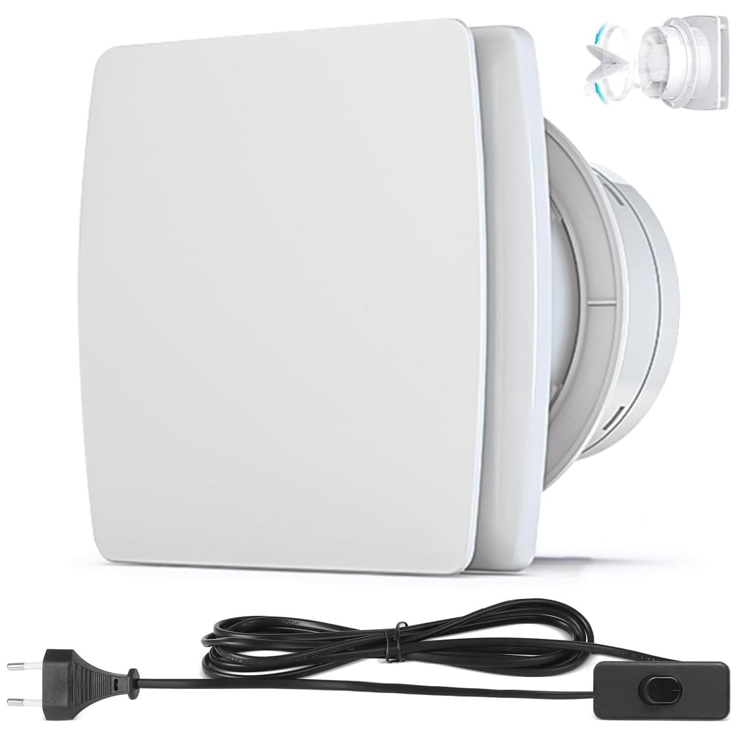 Vrietina Badlüfter Ø100mm Abluftventilator mit Rückstauklappe, Badezimmerlüfter Bad Lüfter Abluftventilator, 95 m³/h, 12W, 34dB Wandventilator für Bad WC Küche