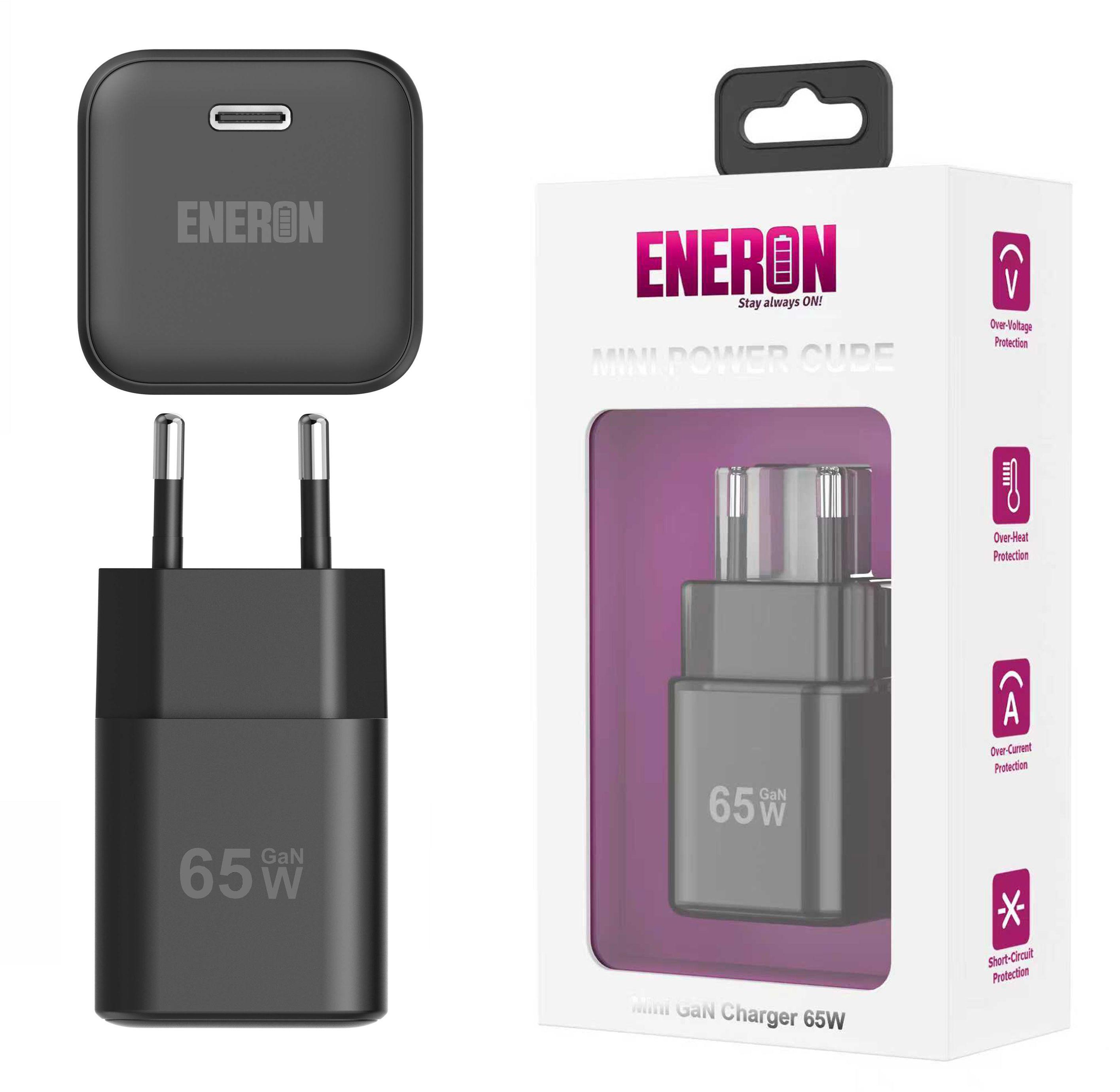 Ladegerät Eneron GaN 65W MINI Power Cube Black USB-C Schnellladegerät schwarz GAN65-CUBE1CB