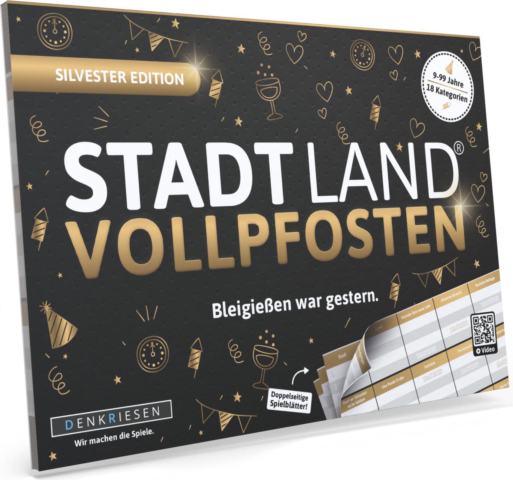 DENKRIESEN Stadt Land Vollpfosten® Silvester Edition – "Bleigießen war gestern." | A5 Spielblock