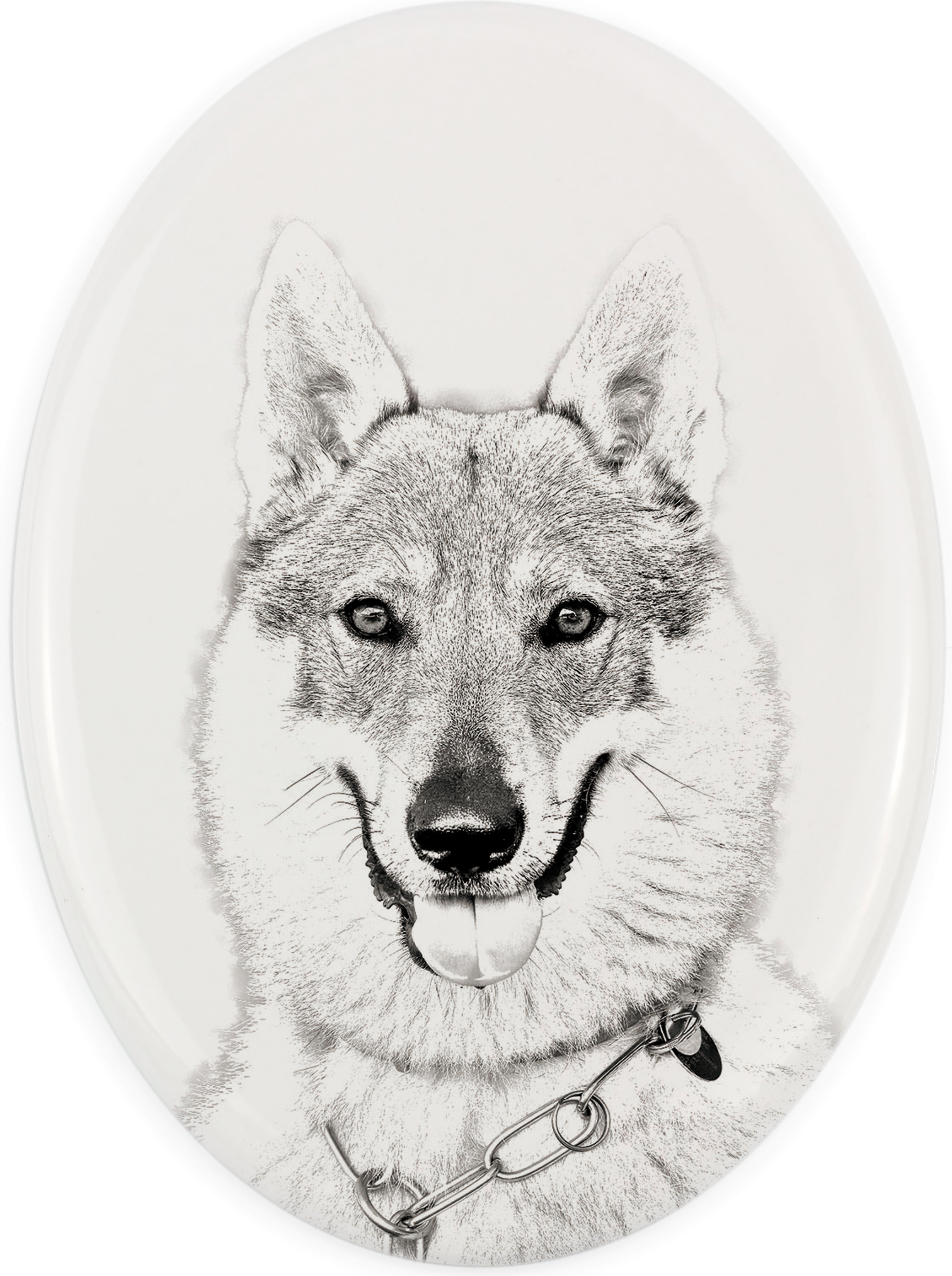 Tschechoslowakischer Wolfhund - Gedenktafel mit einem Foto eines Hundes, Grabplatte mit Druck, personalisierte ovale Platte der Marke Art-Dog
