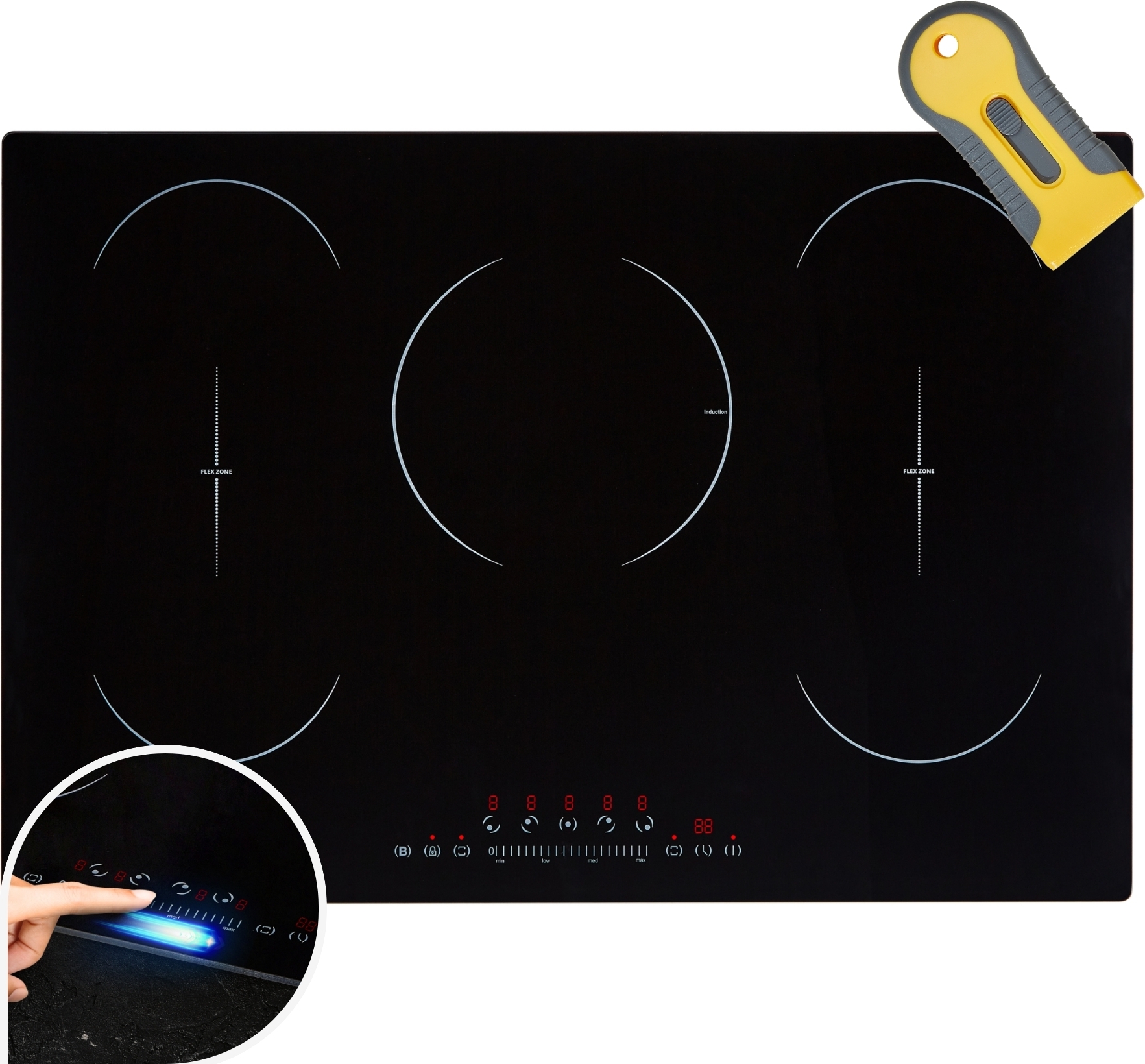 Indukčná varná doska AREBOS 77 cm | 9800 W, 5 zón, Flex, časovač a senzor Touch