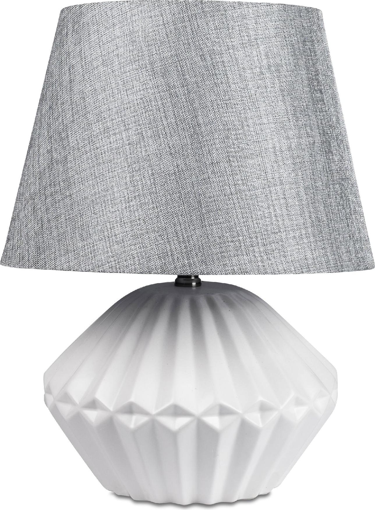 Tischlampe Relief bauchig rund matt weiß H. 46cm mit silbernem Schirm Formano 715685