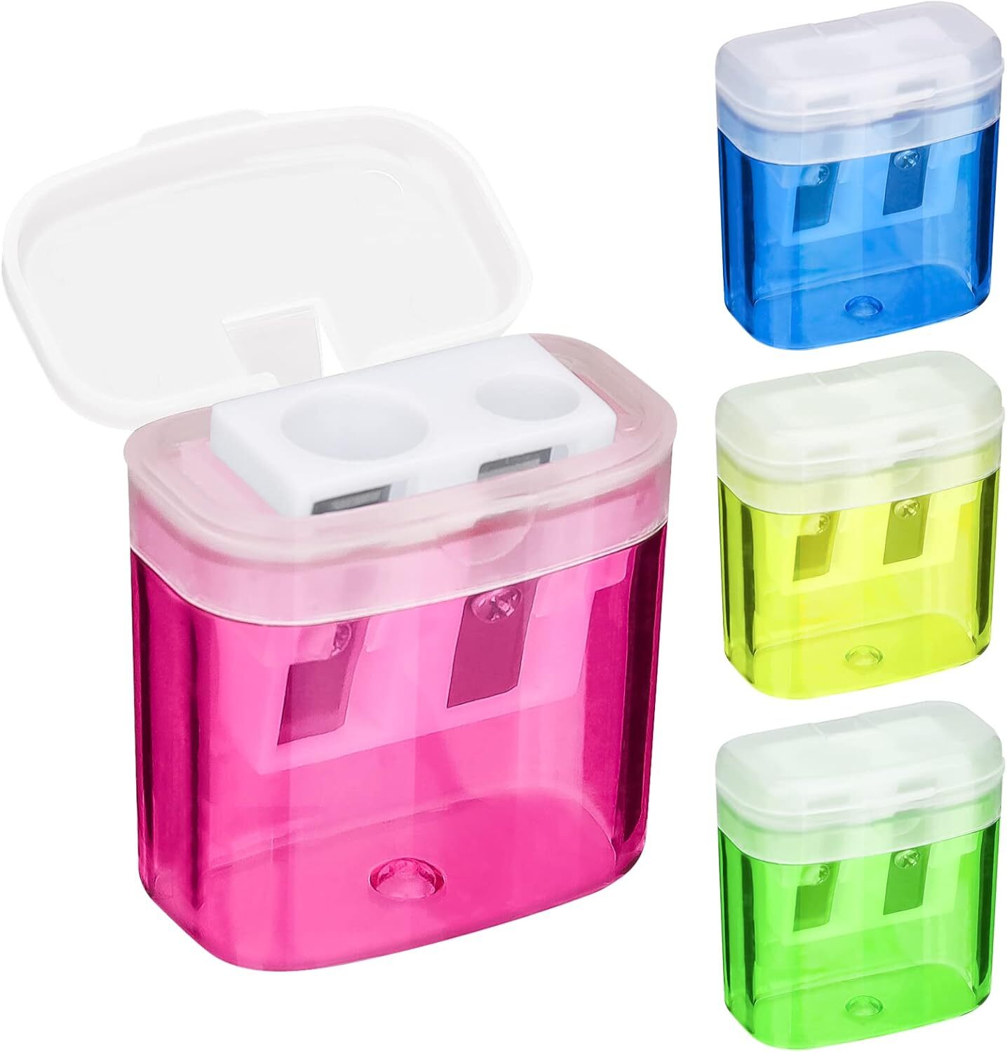 Zimtky 4 Stück 4 Farben Anspitzer mit Behälter, Spitzer mit Dose, Anspitzer mit Behälter Klein, Anspitzer Kinder, Doppelloch-Bleistiftspitzer und Manueller Pencil Sharpener,Spitzer für Schule Büro Z250712TZ24
