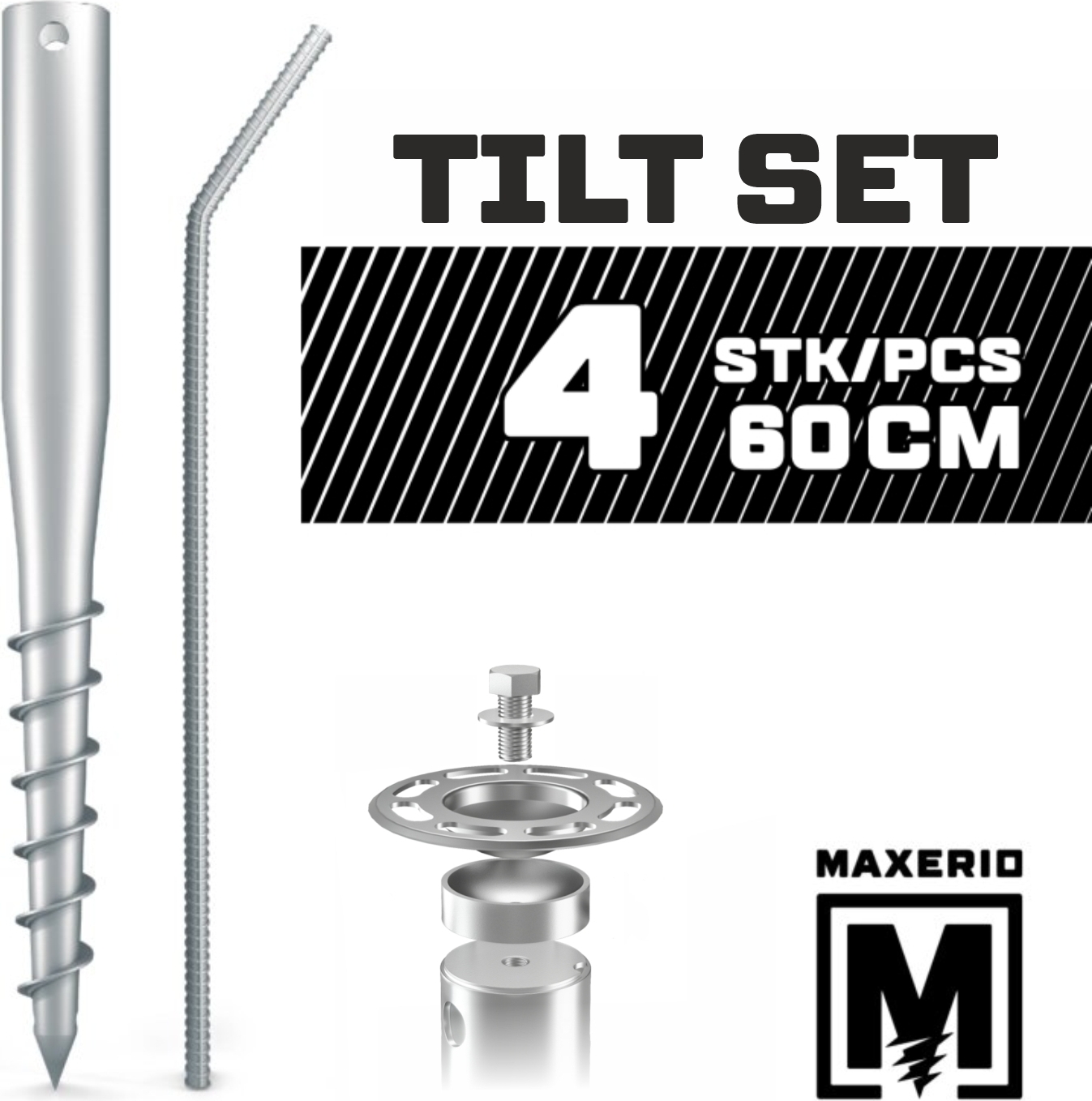 MAXERIO® 60 cm 4er TILT-Set Schraubfundamente Ø 60 x 2; M12 405140-001-004