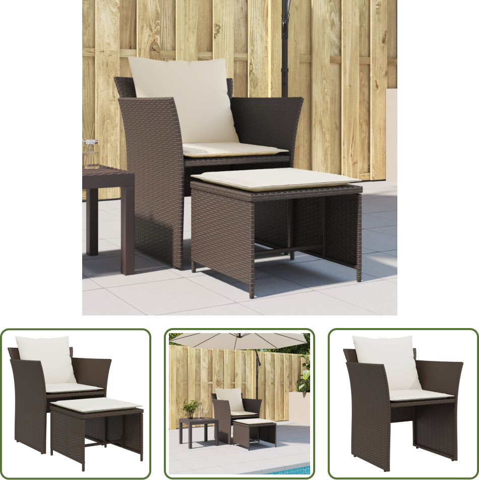 The Living Store Záhradné kreslo s podnožkou Brown Poly Rattan