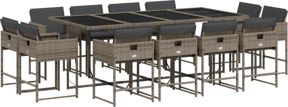 vidaXL 13-dielny záhradný jedálenský set s vankúšmi sivý polyratan