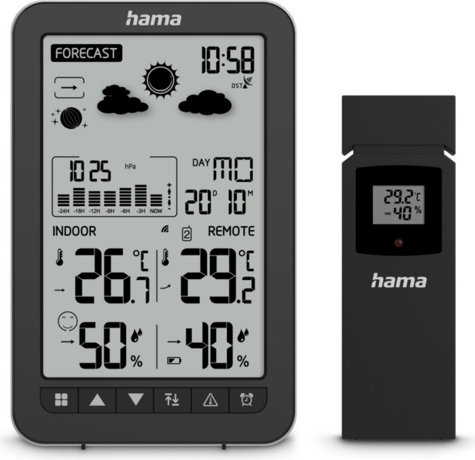 Hama Ko Samui, Schwarz, Innen-Luftdruck, Innen-Hygrometer, Innen-Thermometer, Außen-Hygrometer, Außen-Thermometer, Barometer, Hygrometer, Thermometer, Barometer, Hygrometer, Thermometer, 20 - 95%, 1% 00222219