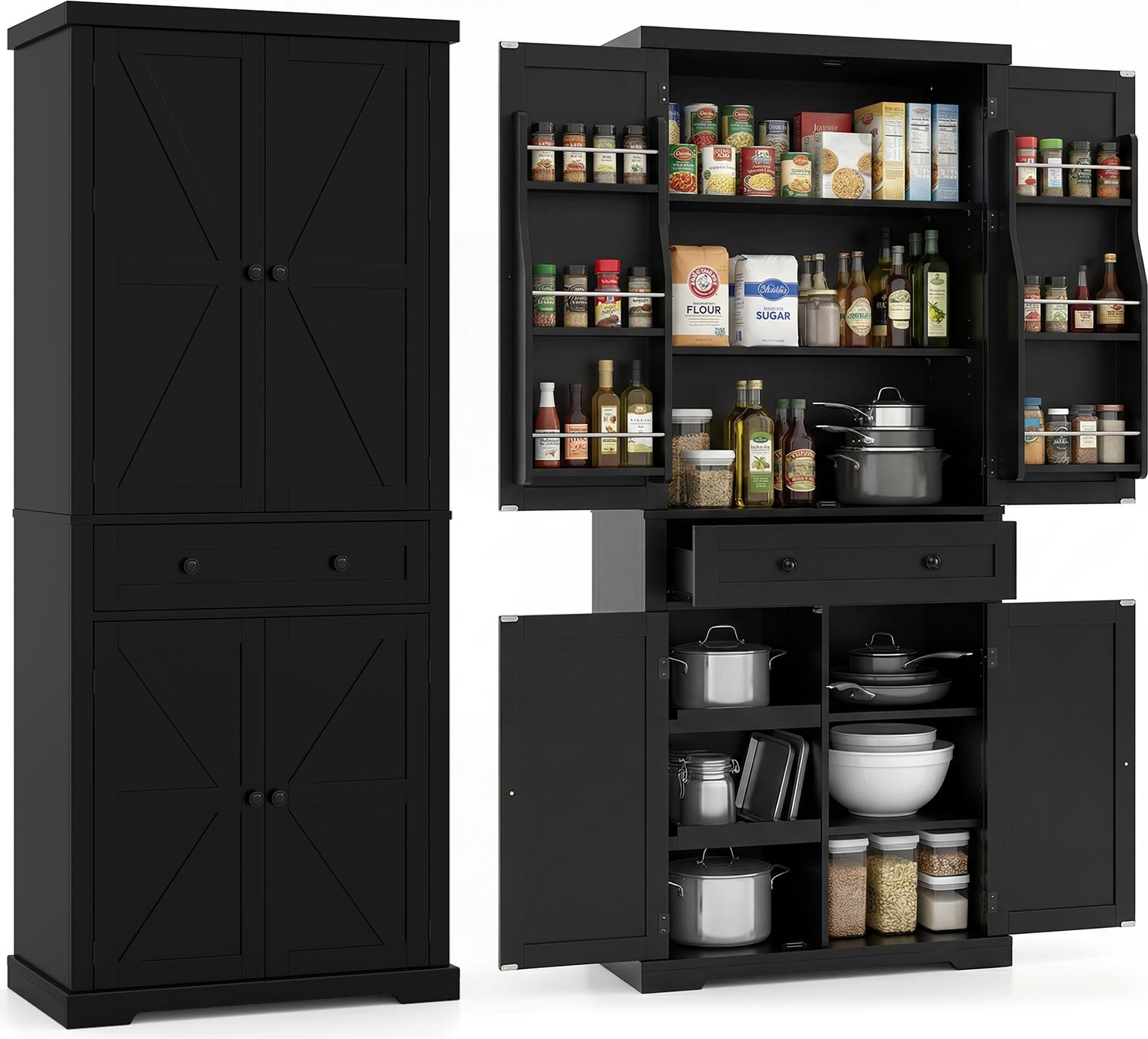 Armoire Haute Autoportante 80 Cm - Buffet Polyvalent étagères Cuisine Blanc Métal