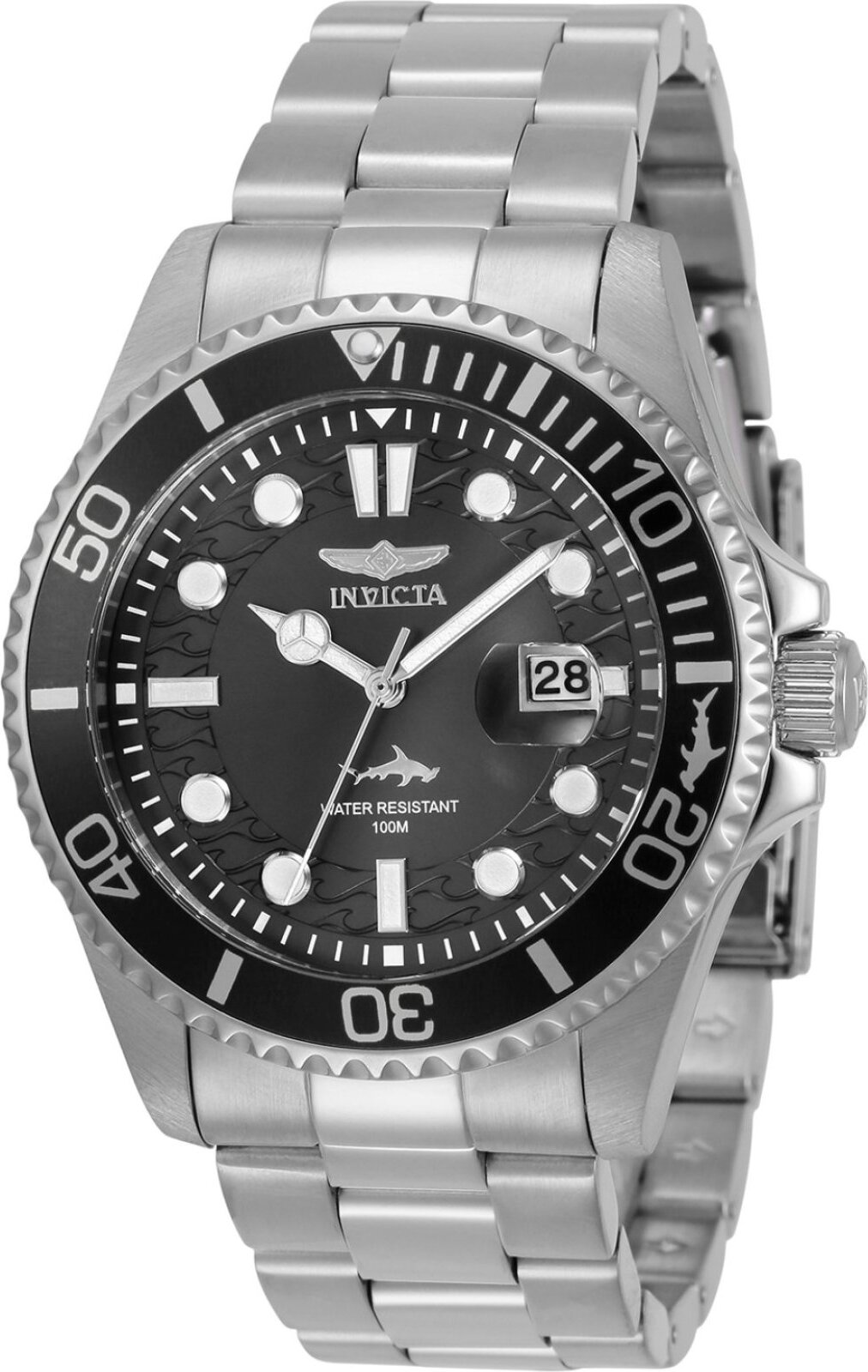 Invicta Pro Diver 30018 Pánske Hodinky - Quartz Hnací Mechanizmus - Nerezová Oceľ s Čiernym Ciferníkom - 43 mm
