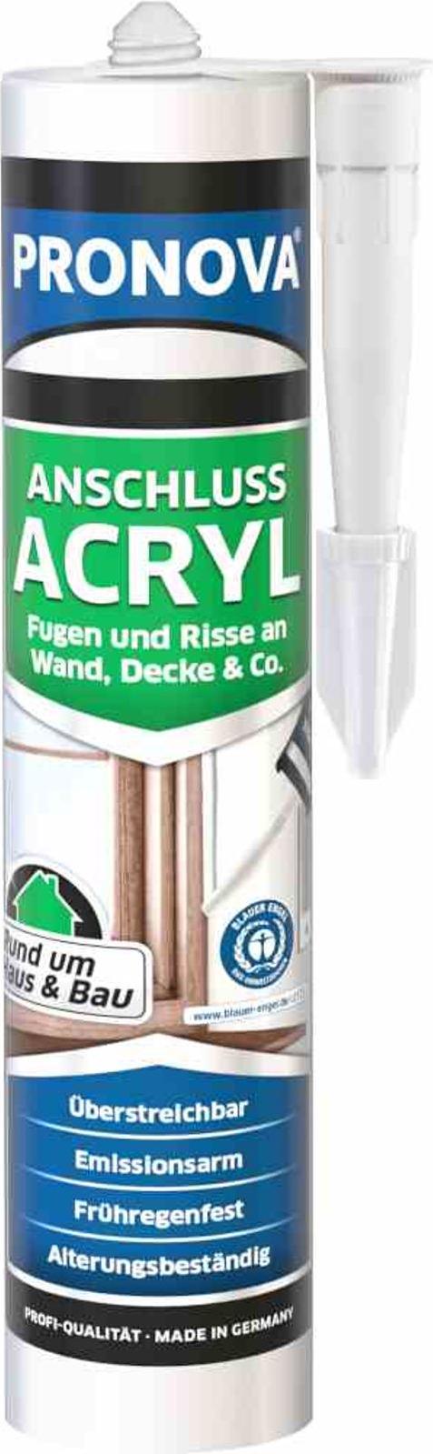 Pronova Anschluss-Acryl grau 300 ml | Acrylat-Dichtmasse für Haus Garten Bau | vielseitig für Anschlussfugen Risse | frühregenfest geruchsarm überstreichbar elastisch AS-00CTM