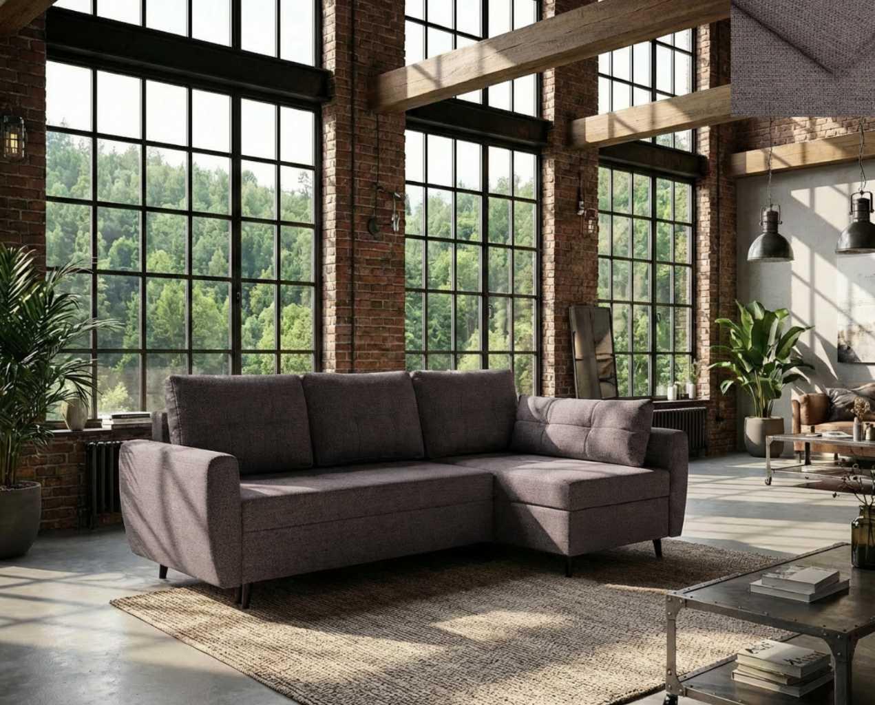 Ecksofa SINDIA Nordelo mit Schlaffunktion und Bettkasten Universal L/R 246 cm Stoff GLOW 6 BRAUN ECKC-SIND-GLOW-6