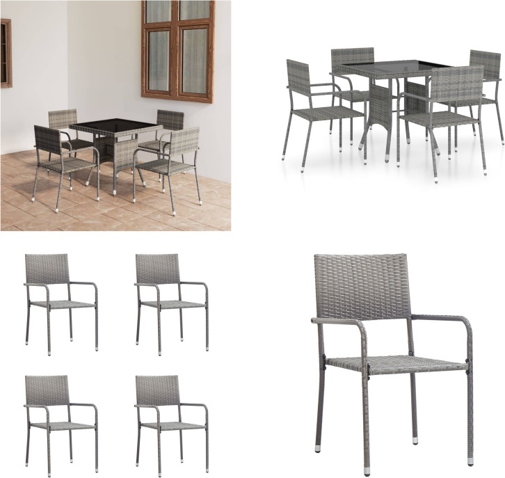 vidaXL 5 ks záhradný jedálenský set poly ratan sivý - Set záhradného nábytku - Sety záhradného nábytku - Záhradný stôl a stoličky - Záhradné stoly a stoličky