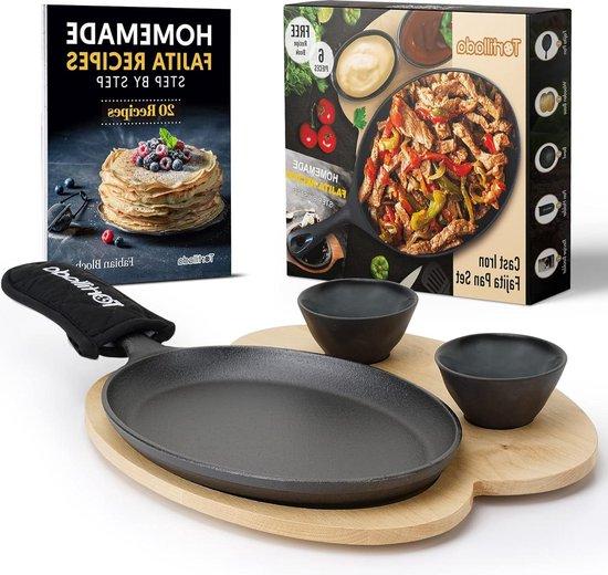 OEM Gussstahl-Fajita-Kochset - Einweg-Fajita-Grillset mit Holz-Dekkenservice und Keramik-Einschlagschale 2026