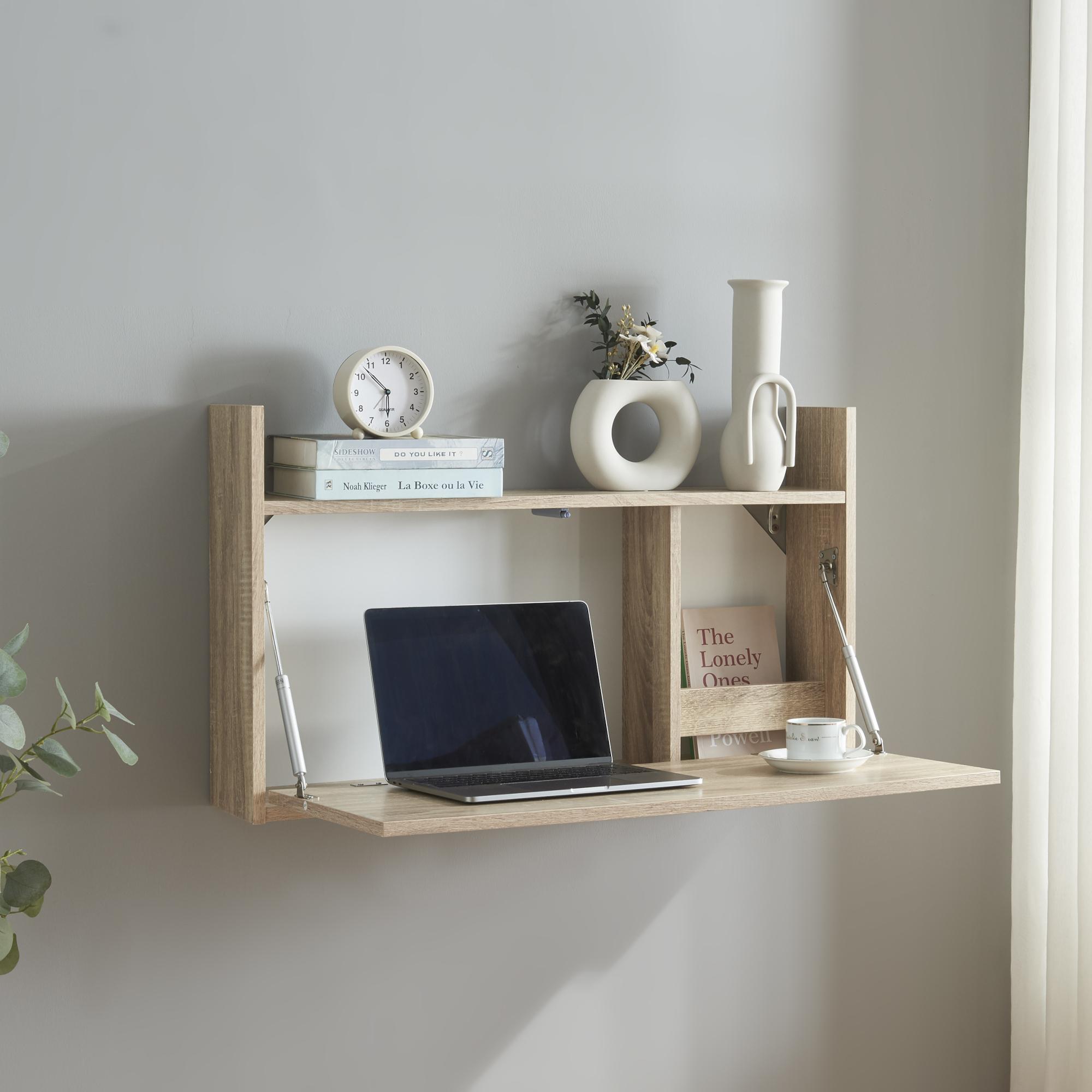 en.casa Klappschreibtisch ‘Rautalampi’ mit Ablage und 2 Fächern 83 x 48 x 15 cm Weiß / Eicheoptik