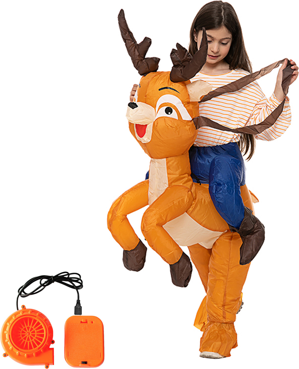Lixada Aufblasbares Weihnachtskost¹m mit Elch als Reitelch, lustige Kleidung, Weihnachtskost¹m mit Elch als Luftanzug, Urlaubsparty, Cosplay-Kost¹m f¹r Frauen, M?nner, Erwachsene und Kinder, mit Gebl?se, Batteriekasten C ohne Batterie