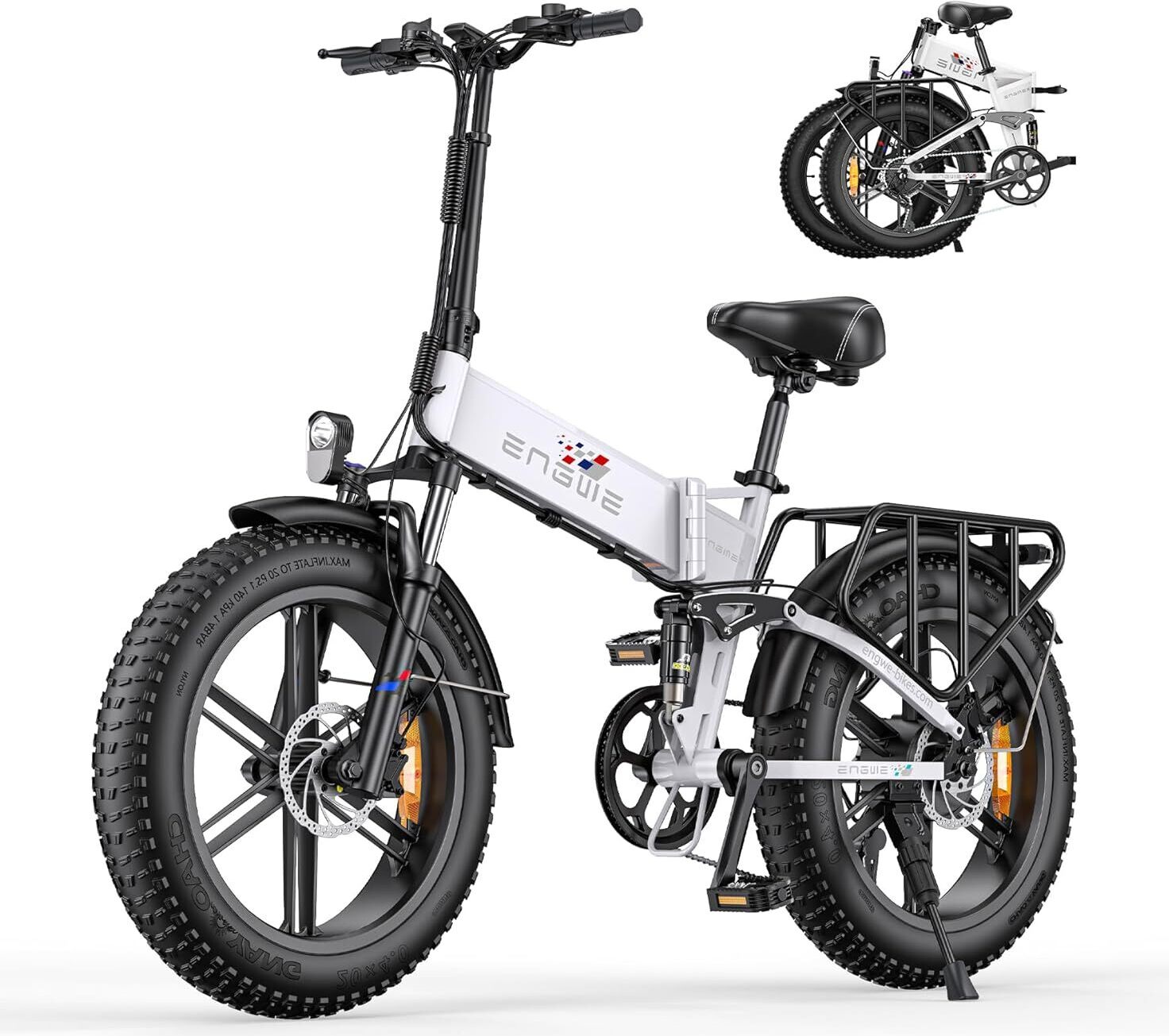 ENGWE Engine X Foldable E Bike 250W Elektrické bicykle 20 "x 4.0 Fat Bike skladací e-horský bicykel s odnímateľnou batériou 48 V 13Ah - 25 km/h biela
