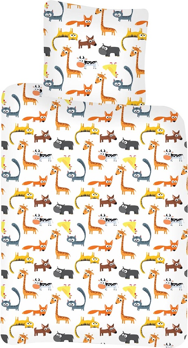 BrandMac Baby Kinder Bettwäsche Tiere Giraffe Hund Katze Huhn Fuchs Kuh Bettdecke 100x140 + Kopfkissen 40x45 cm, 100% Baumwolle 1000423