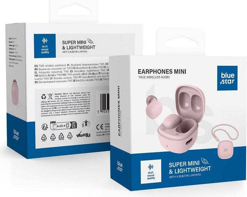 BLUE STAR bezdrôtové / bluetooth stereo slúchadlá TWS Mini A19 ružové