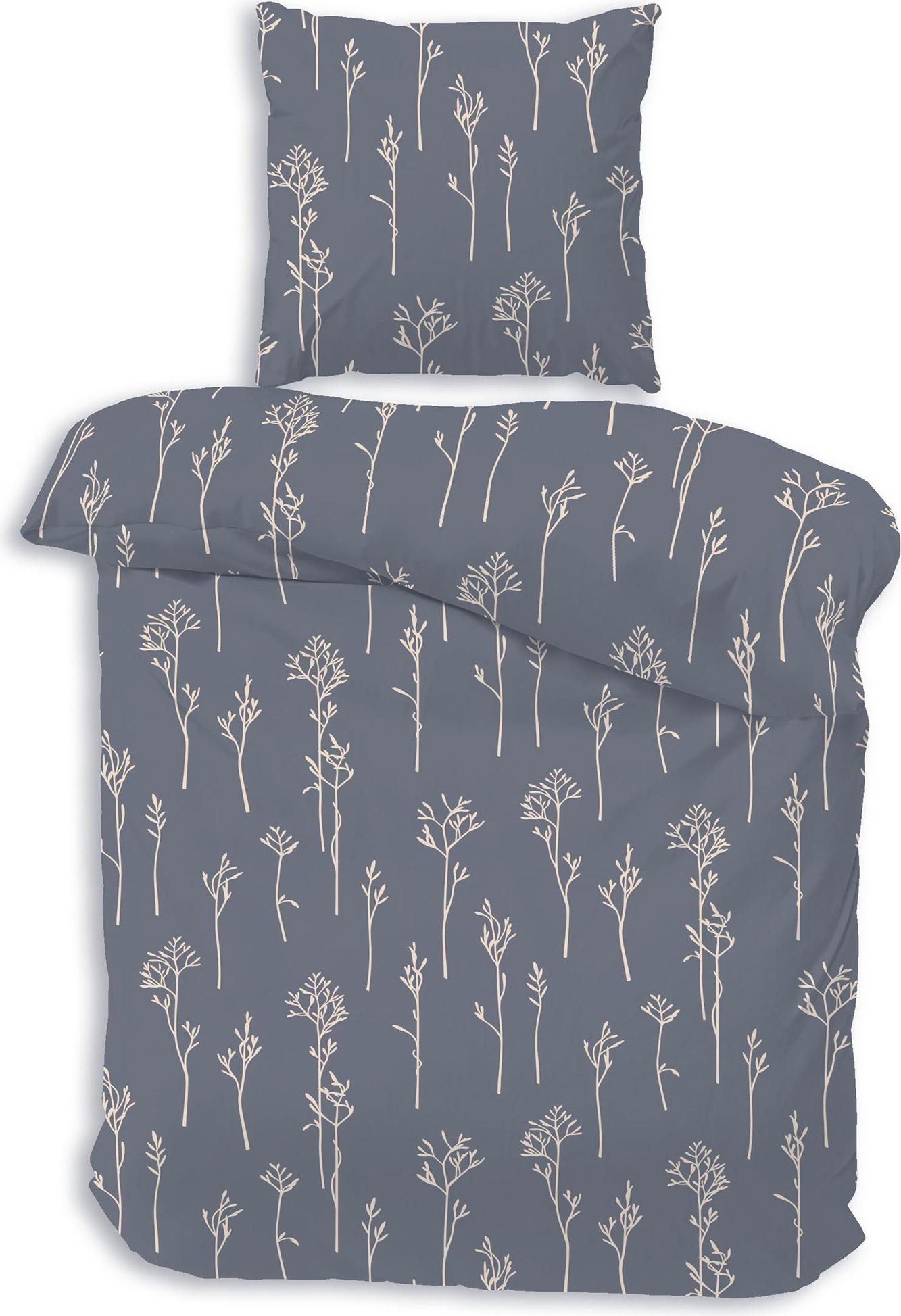 Dobnig Bettwäsche Flanell - Blumenzweige 155 x 220 cm blau Blumenzweige, blau, beige 11083