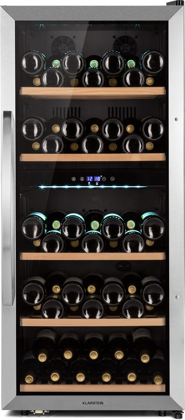 Klarstein Weinkühlschrank, Getränkekühlschrank Schmal, Kühlschrank mit Glastür, Getränkekühlschränke Freistehend, Weinkühlschrank Klein, Weinkühlschränke 2 Zonen, LED-Beleuchtung, 5-18 °C, 73 Flaschen 35