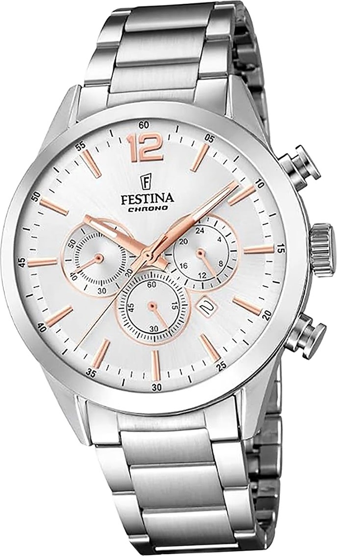Pánske náramkové hodinky Festina z nehrdzavejúcej ocele strieborné Timeless Chronograph D2UF20343/6