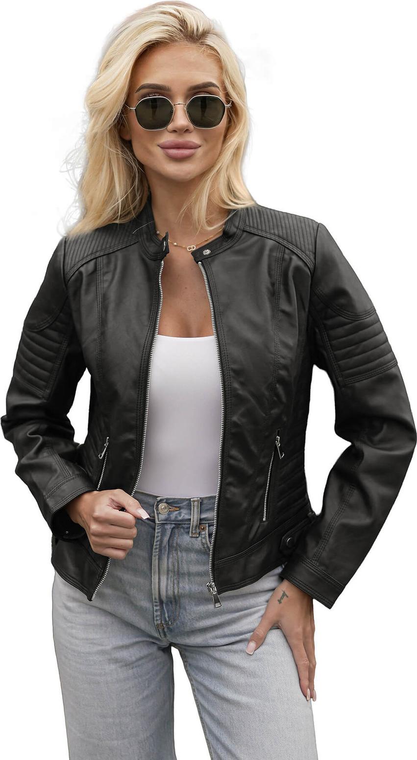 Damen Lederjacke Schwarz OZONEE JS/11Z8203 M