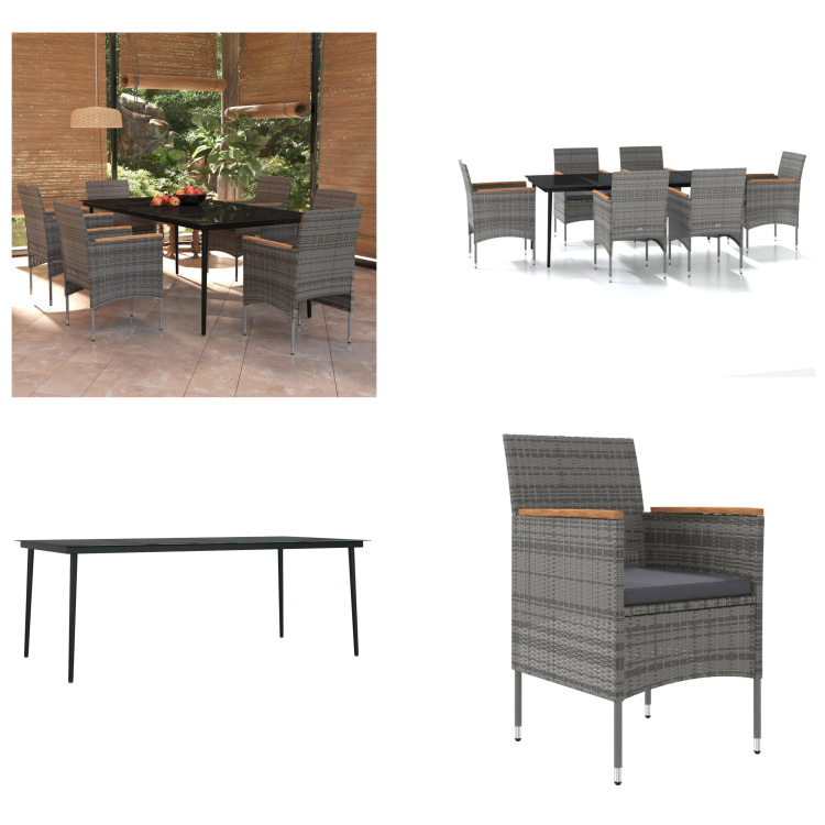 vidaXL 7-dielny záhradný jedálenský set s vankúšmi sivý a čierny - Záhradný jedálenský set - Záhradné jedálenské sety - Záhradný set nábytku - Záhradný set nábytku