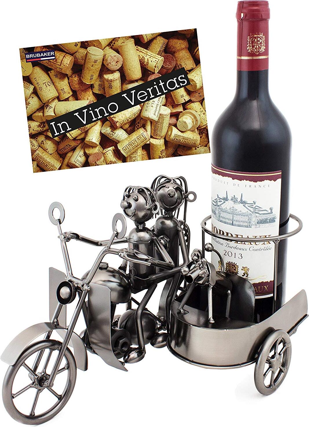 Brubaker Portabottiglie Da Vino A Forma Di Giardiniere – Scultura In Metallo, Regalo Con Biglietto In Vino Veritas