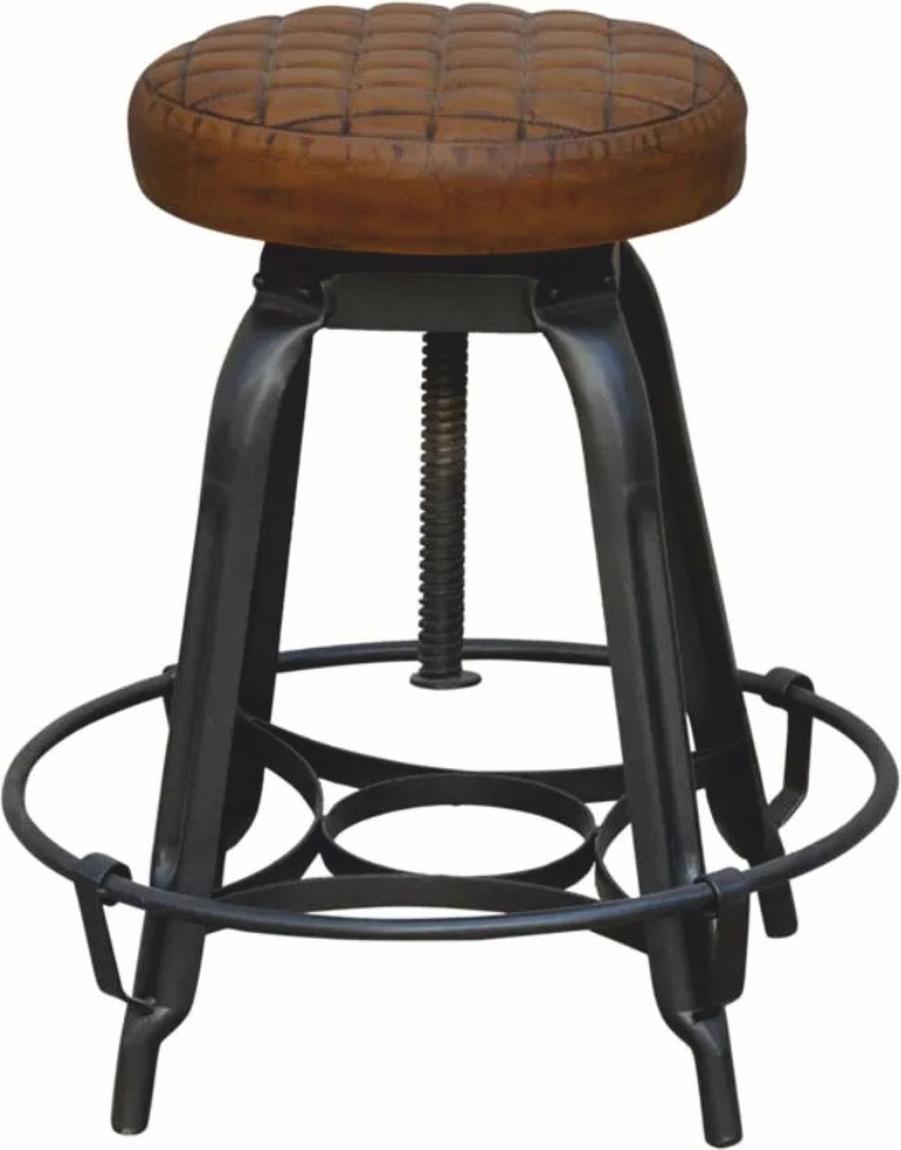 Demotex GmbH Casa Padrino Industrie Stil Hocker Schwarz / Braun H. 53 cm - Industrie Stil Möbel