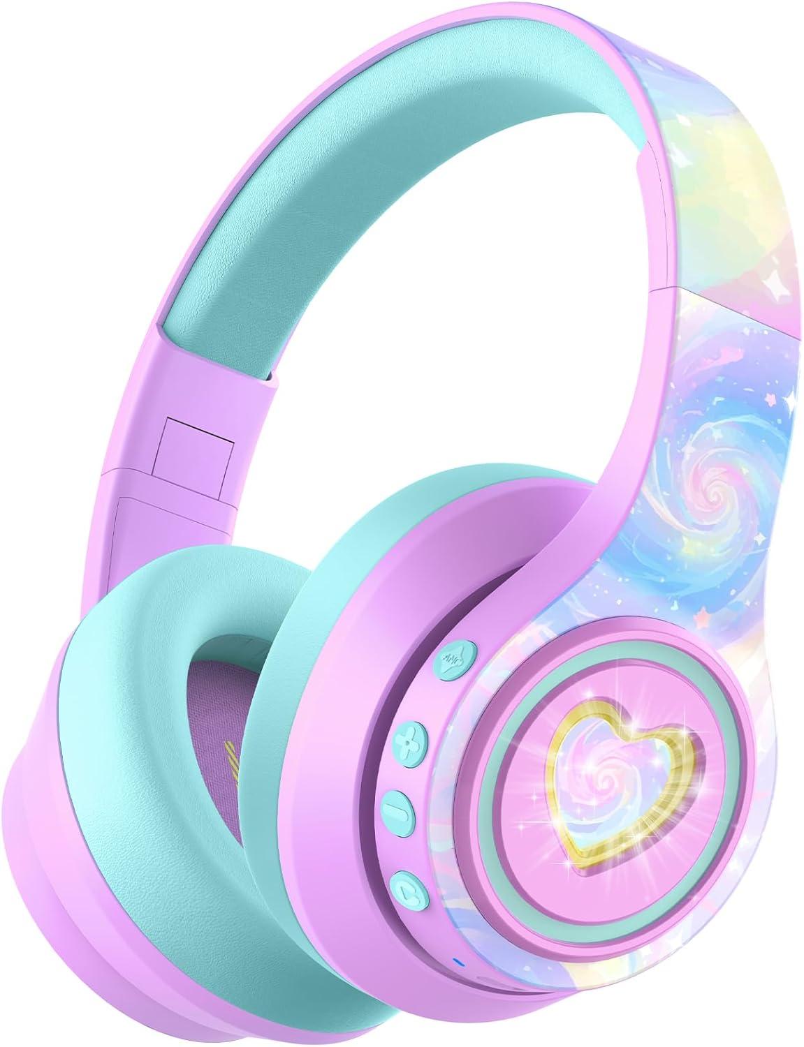 iclever Noise Cancelling Kopfhörer Kinder, LED-Beleuchtung, Bluetooth 6.0, Type-C-Schnellaufladung, 80dBA Lautstärke, 47 Stunden Spielzeit, Kopfhörer Kinder