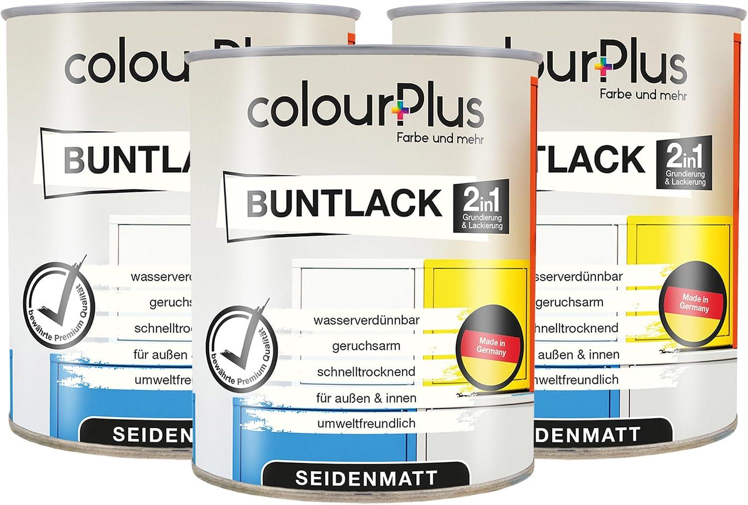 Franken Group colourPlus Buntlack 2,25 l (3 × 750 ml), Gold seidenmatt – 2in1 Holzfarbe & Lack für innen und außen, wasserverdünnbar, ohne Grundierung BU10063