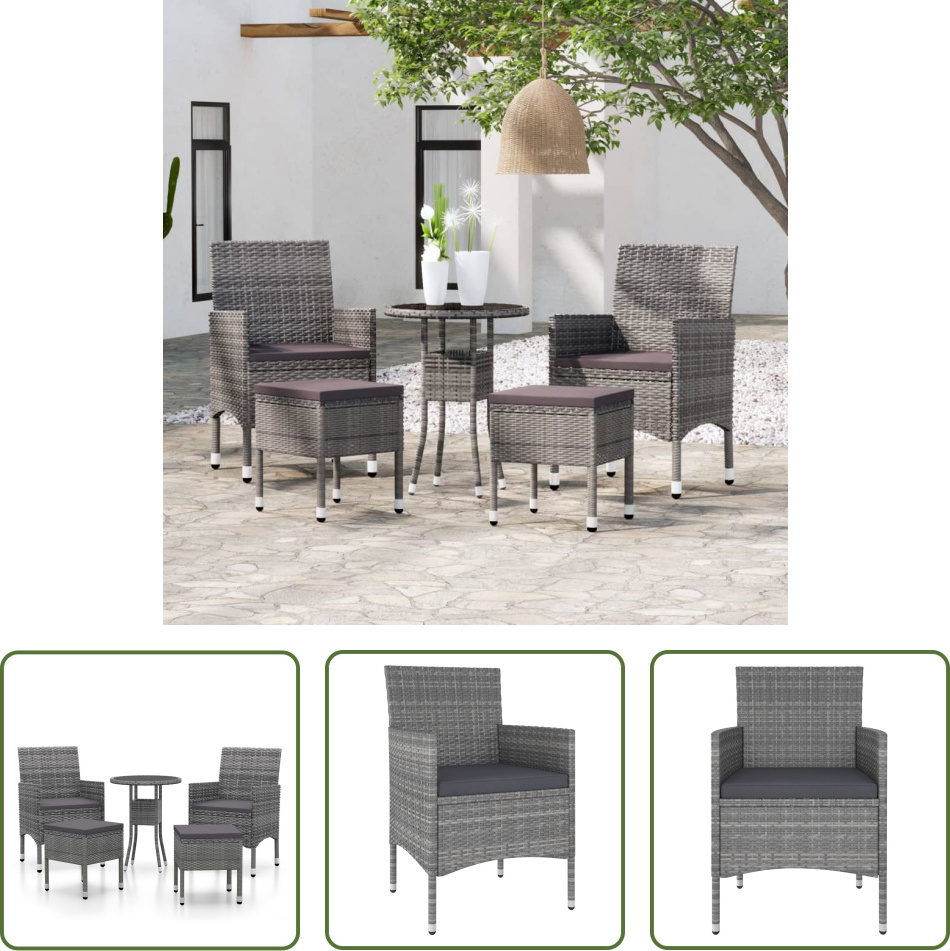 The Living Store 5-tlg. Garten-Lounge-Set Poly Rattan Grau