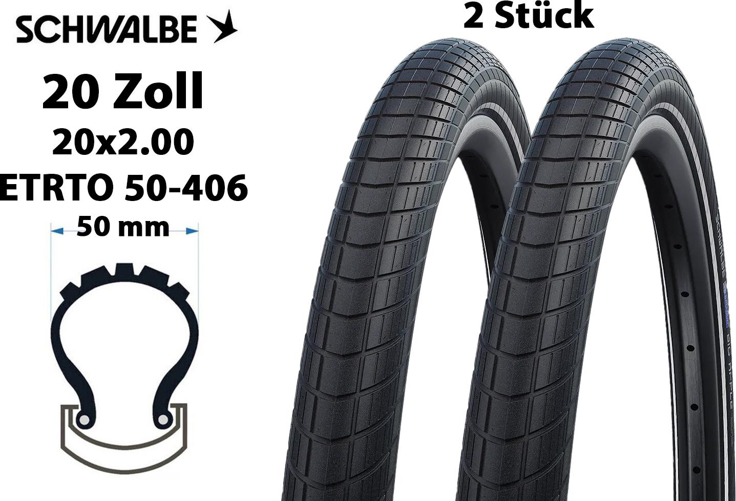Schwalbe 2 Stück 20 Zoll Big Apple 20x2.0 RaceGuard Reflex 50-406