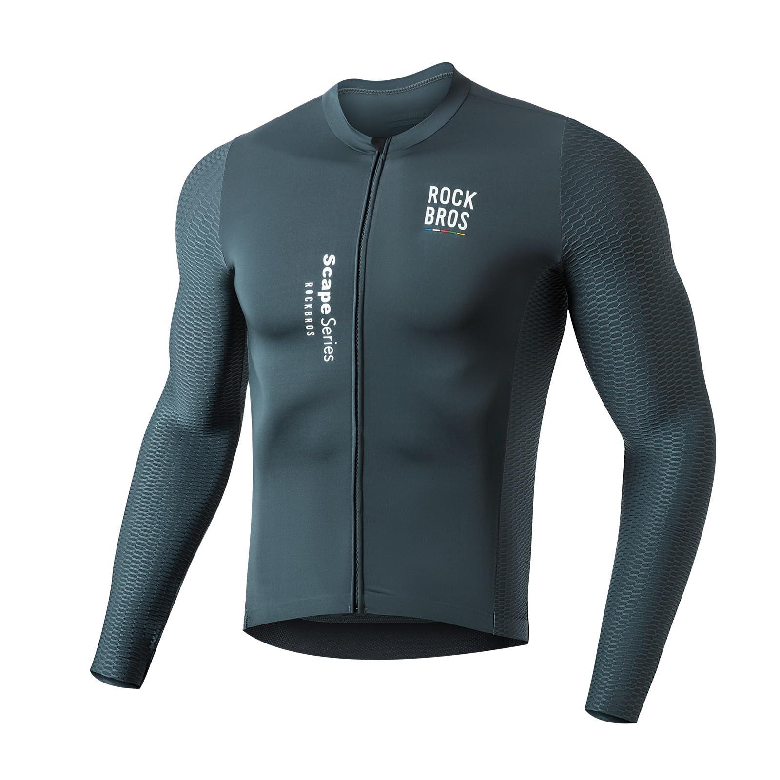 ROCKBROS Road to Sky Herren Radtrikot Langarm Fahrradtrikot Atmungsaktives Fahrradbekleidung Grau 4XL