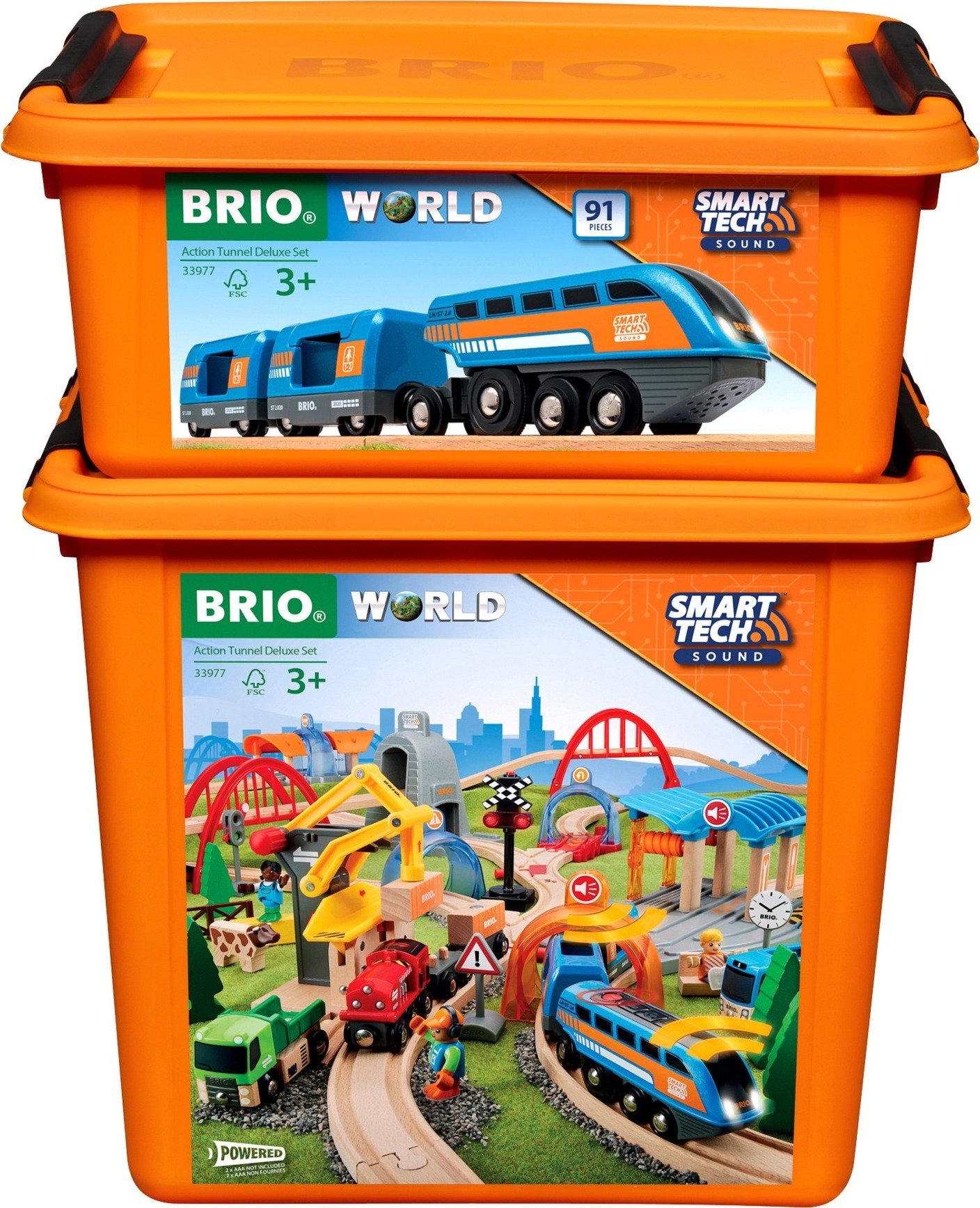 BRIO Smart Tech Sound Deluxe Set, 91-tlg., Spielset, Eisenbahnset, Holzeisenbahn, Holz Eisenbahn, Zug, 33977