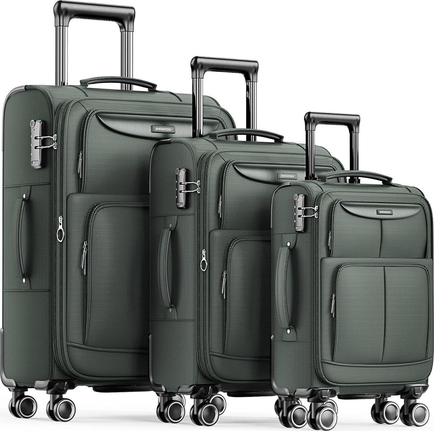 Sonstige Kofferset 3-teilig Weichschale Erweiterbar Leicht TSA Schloss 4 Rollen Armeegrün