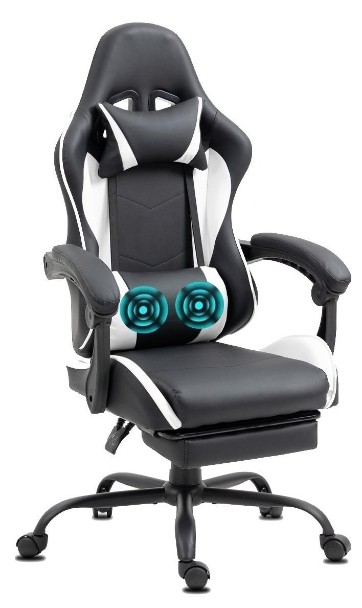 Delman Kancelárske kreslo Herné kreslo Masážne herné kreslo Ergonomické s opierkou nôh Masážny bedrový vankúš Herné otočné kreslo 02-0042 White