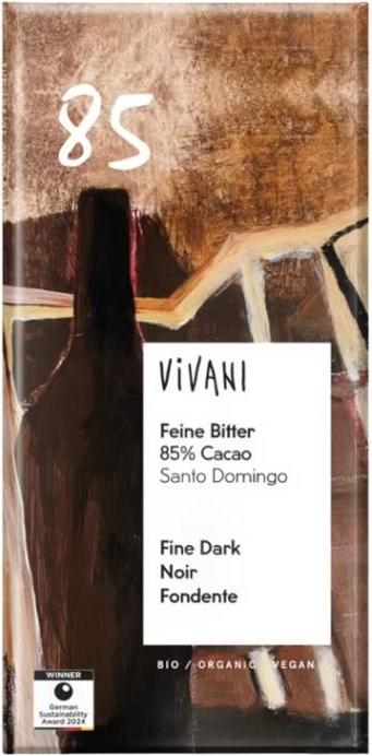 Vivani Schokoladentafel „Fine Dark“ 85 % Kakao Santo Domingo (80 g)