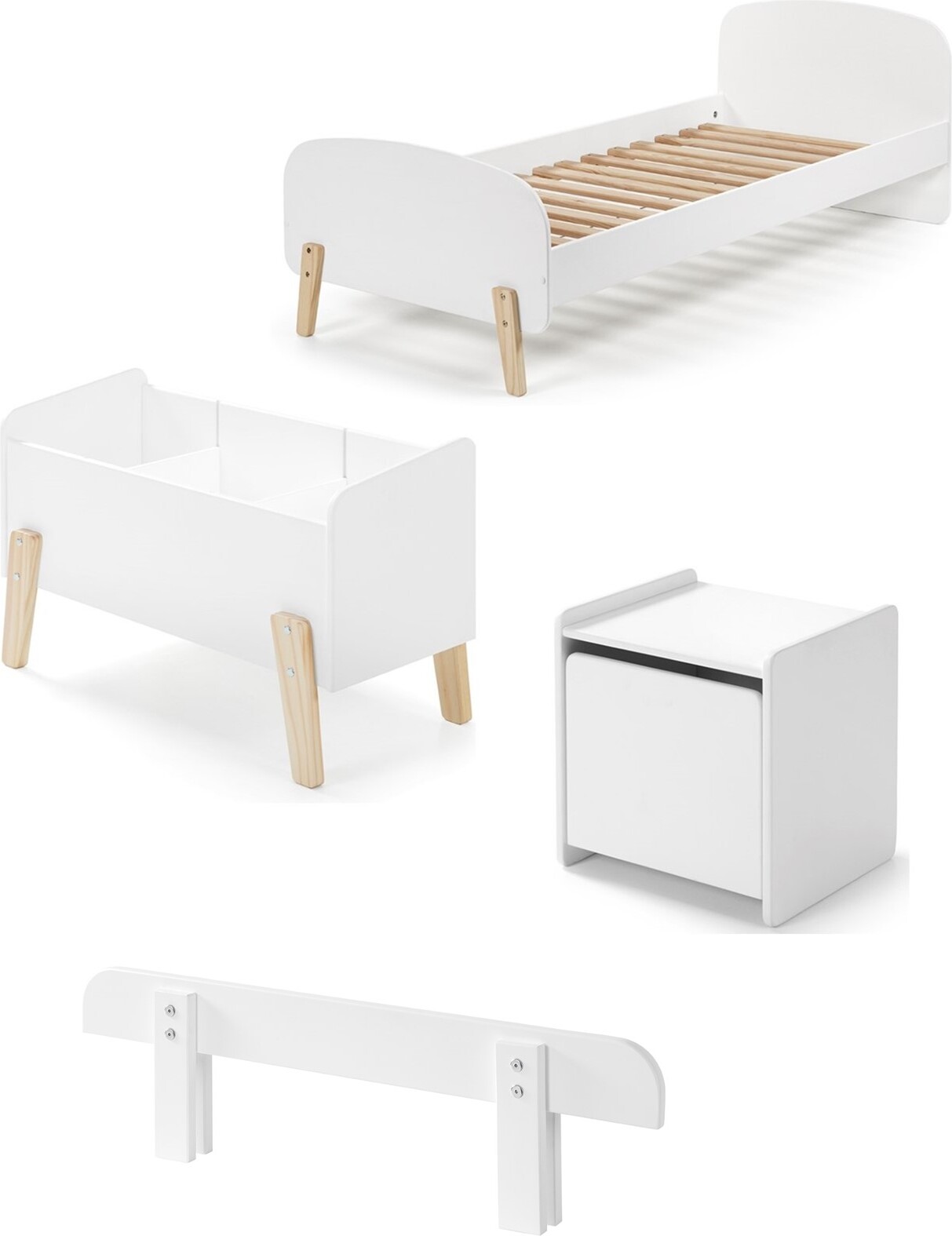 Vipack Diese Kiddy-kombination besteht aus den folgenden Elementen: kiddy bett 90 weiss * und ein kiddy nako weiss * und ein kiddy safety rail weiss * und ein kiddy spielkiste weiss *