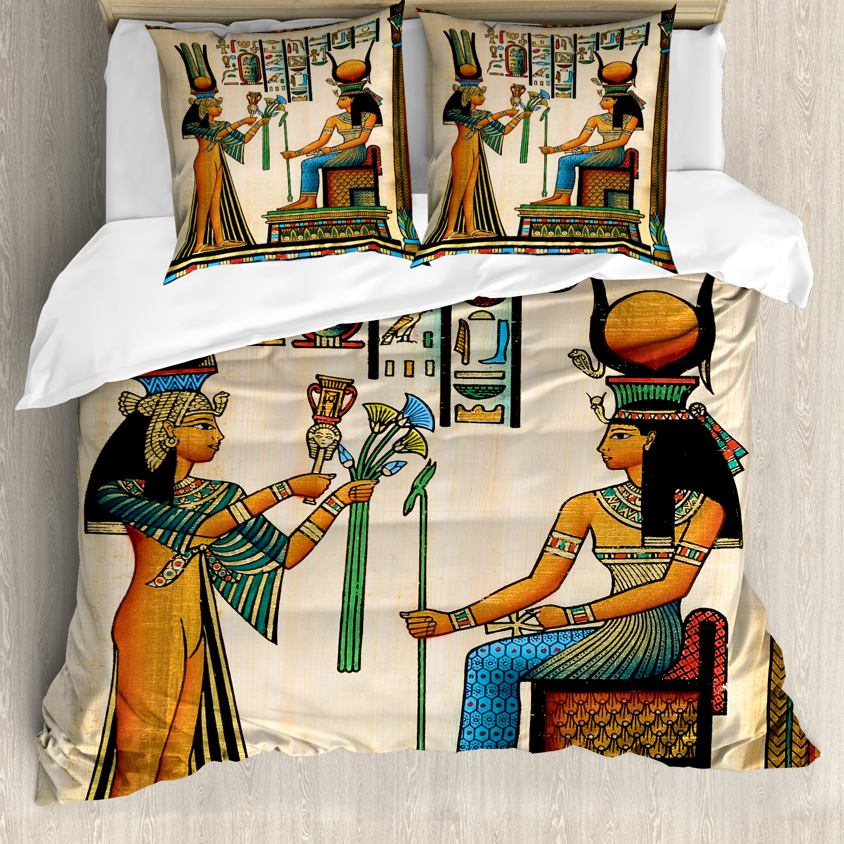 KOZMOS TEKSTL VE GER DÖNÜÜM SANAY TCARET LMTED RKET ABAKUHAUS ägyptisch Bettbezug, Altägyptischen Papyrus, Milbensicher Allergiker geeignet mit Kissenbezügen, 155 cm x 220 cm - 80 x 80 cm, Mehrfarbig nevde_15229_155x220_de