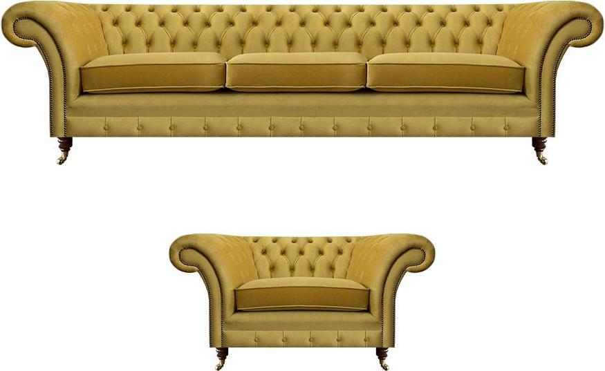 Chesterfield Luxus Set Polstermöbel Sofa Dreisitzer mit Sessel Wohnzimmer
